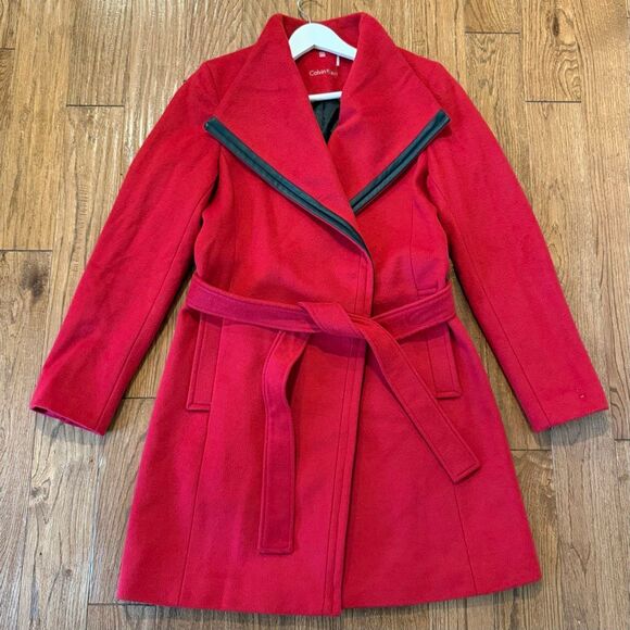 Calvin Klein bold red wool cashmere blend wrap peacoat size 10 - Picture 8 of 15